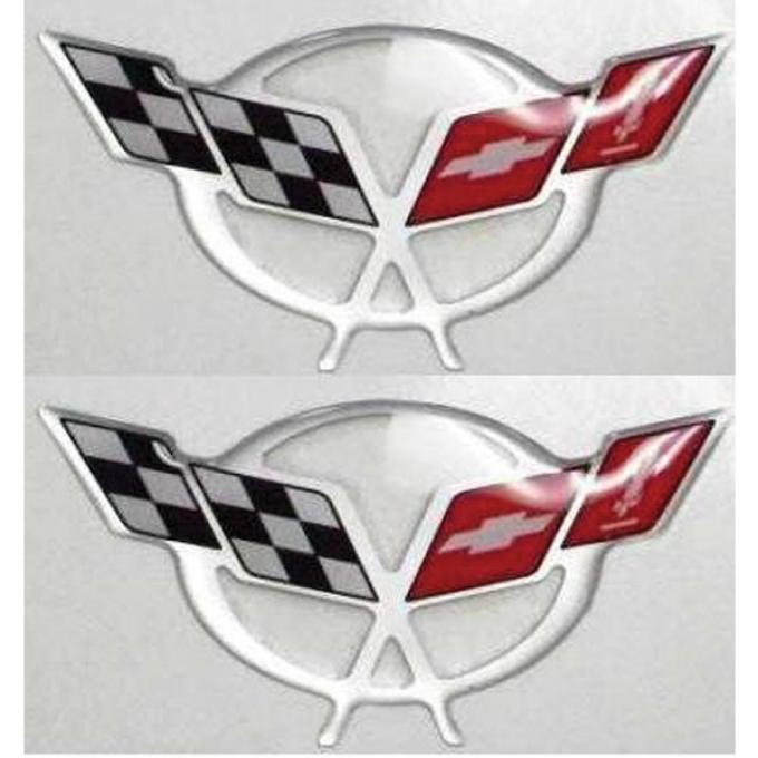 Corvette C5 Silver 3D Domed Logo Decals 1.75" X .85", 19972004