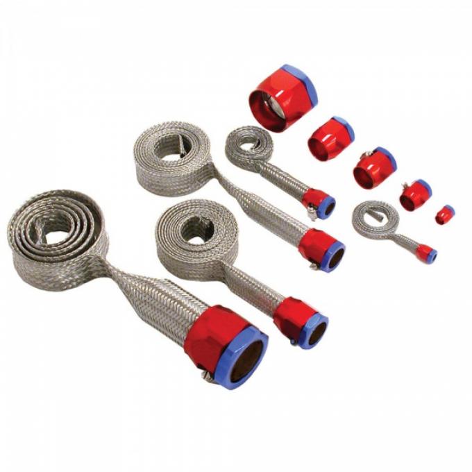 Corvette Hose Cover Kit, Universal, Stainless Steel, With Red & Blue