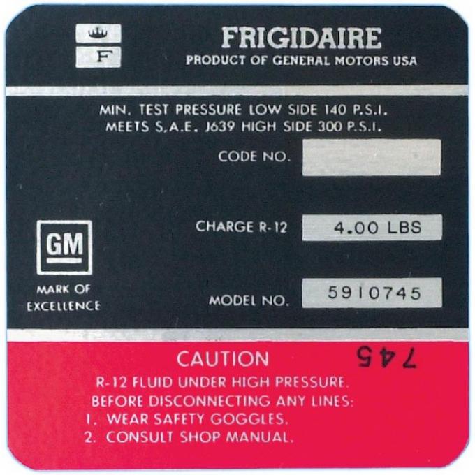 Corvette Air Conditioning Decal, Compressor, 1969