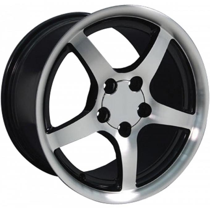 Corvette 17 X 9.5 C5 Style Deep Dish Reproduction Wheel, Black With Machined Face, 1988-2004