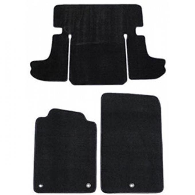 Corvette Floor Mat Set, Basic Black, Cut-Pile, Coupe, 1997-2004