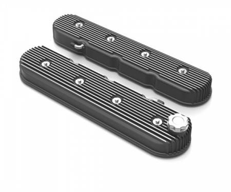 Holley Vintage Series Finned Tall LS Valve Covers, Black Satin | 241-141 1997-2013