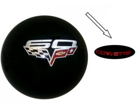 Corvette Black 60th Anniversary Shift Knob With Red Corvette Word, 2005-2013
