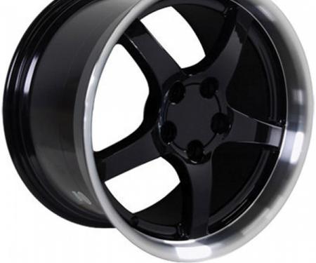 Corvette 18 X 10.5 C5 Style Deep Dish Reproduction Wheel, Black With Machined Lip, 1988-2004