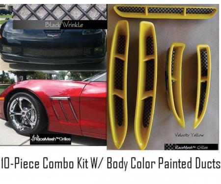 Corvette C6 Grand Sport Custom RaceMesh® 10-Piece Grille Combo Kit Black "Wrinkle" Powder Coated Mesh, W/ Body Color P