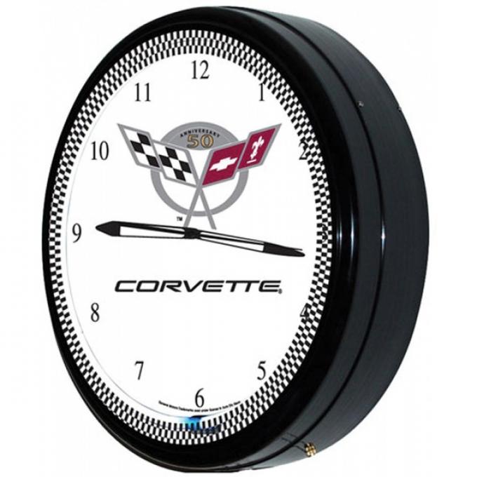 Corvette Clock, Neon, 20" 50th Anniversary