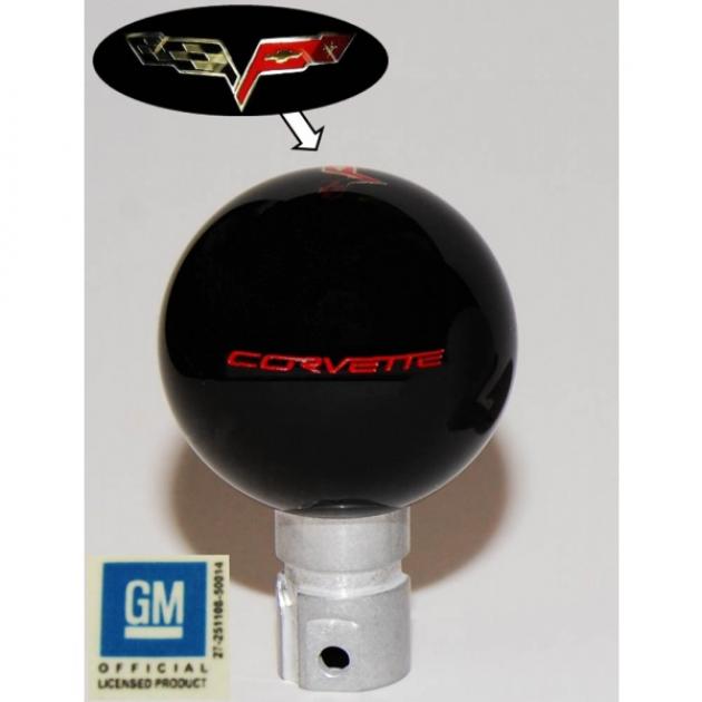 Corvette Shift Knob,Black,6 Speed,Emblem & Red Script,20052013