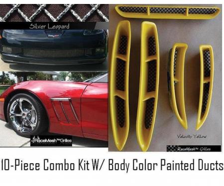 Corvette C6 Grand Sport Custom RaceMesh® 10-Piece Grille Combo Kit Silver Leopard Mesh, W/ Body Color Painted Ducts,20