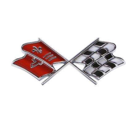 Trim Parts 67 Corvette Front X-Flag Emblem, Orange Red, Each 5235