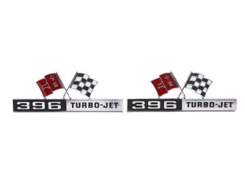 Trim Parts 65 Corvette Front Fender Emblem, 396 Turbo Jet, Dark Red, Pair 5219