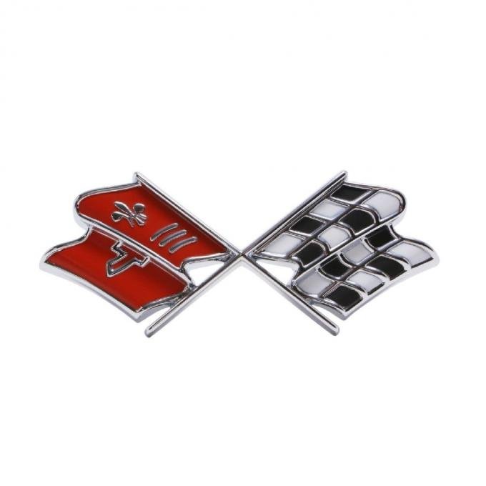 Trim Parts 67 Corvette Front X-Flag Emblem, Orange Red, Each 5235