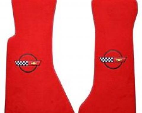 Corvette Floor Mats, 2 Piece Lloyd® Velourtex™, with Corvette Logo, Red Carpet, 1984-1990