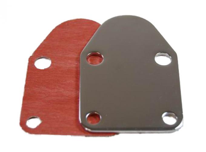 RPC Racing Power Company R2057, Fuel Pump Block Off Plate, Small Block Chevy 283-400, Chrome Plated, Steel, With Gasket