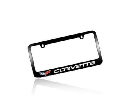 Corvette Elite License Frame, 05-13 Corvette Word with Single Logo Black