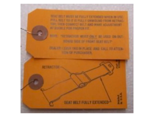 Corvette Tags, Seat Belt Retractor Instruct, 1965-1966