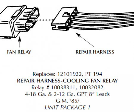 Corvette Repair Harness, Cooling Fan Relay, 1984-1987