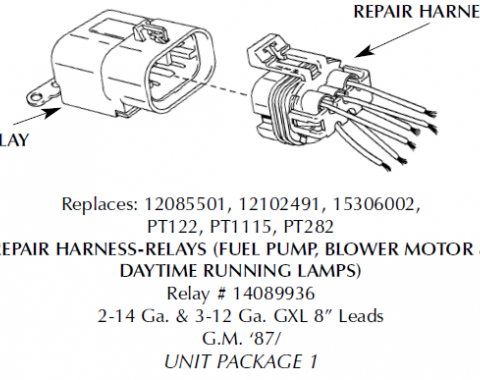 Corvette Repair Harness, Cooling Fan Relay, 1988-1994