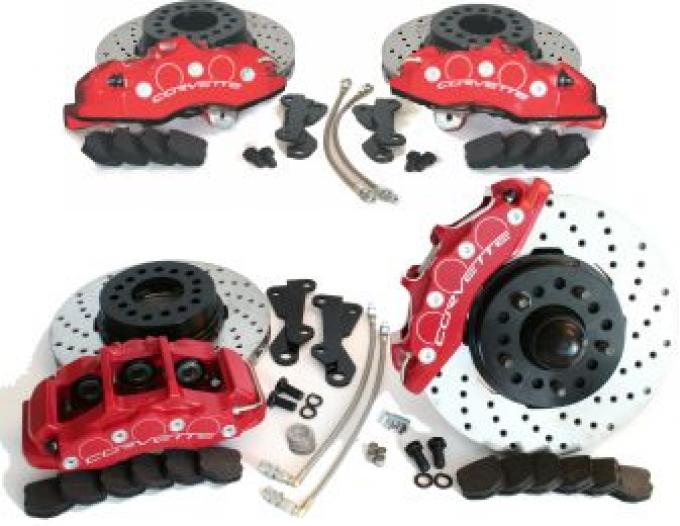 SpeedDirect 1965-1982 Corvette Disc Brake Conversion Kit, Front/Rear, Cross Drilled Rotors & Red Calipers