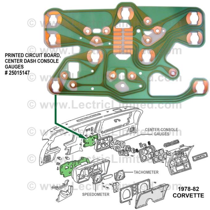 Lectric Limited 1977-1982 Chevrolet Corvette Printed Circuit Board: Center Dash Console Gauges 25015147