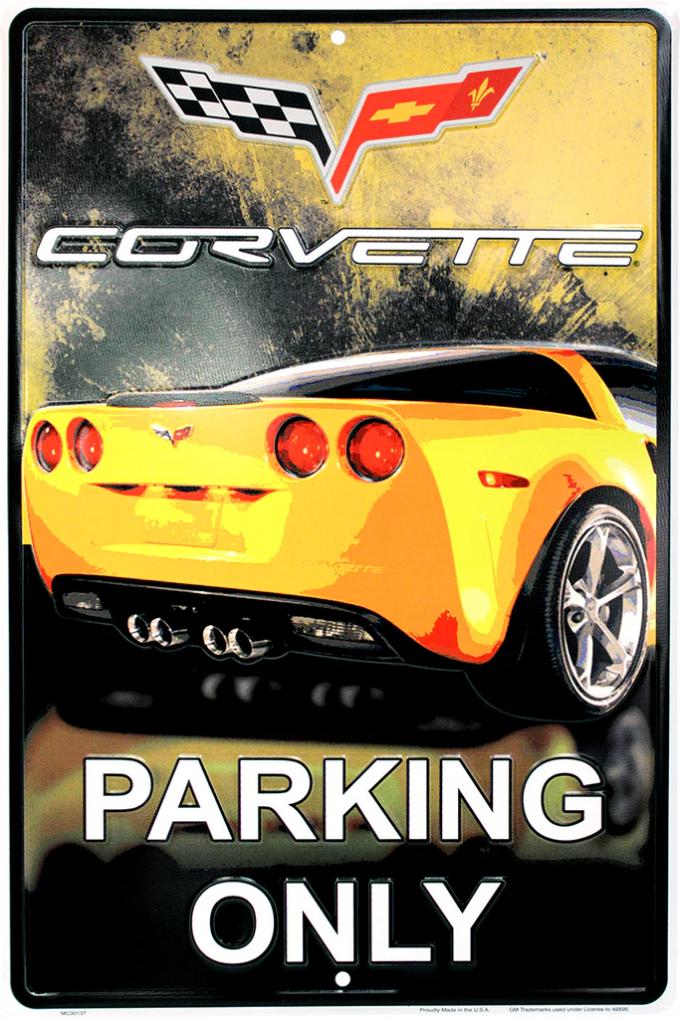 Corvette Parking Sign, C6 Embossed Steel, 2005-2013