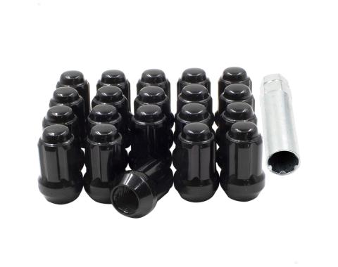 Factory Reproductions Install Kit 14mm X 1.5 (1.50") spline Bulge Acorn Black 20 Lug Nuts+Key(t) L-KIT14150SB-20-SP
