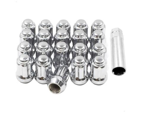 Factory Reproductions Install Kit 14mm X 1.5 (1.50") spline Bulge Acorn Chrome 20 Lug Nuts+Key(t) L-KIT14150SC-20-SP
