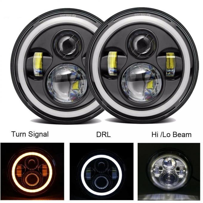 Redline Restomotive® 7 Inch Round LED with Halo Daytime Running Lamp and Turn Signals