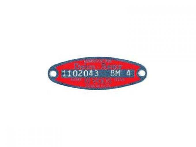 Corvette Generator Tag, with Generator Number & Date. 1953-1962