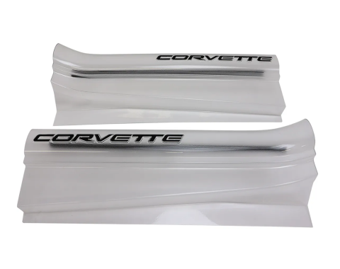 Corvette Sill Ease Protectors, Clear, With Black Letters, 1997-2004