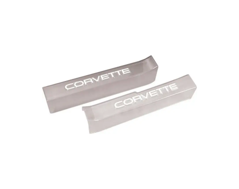 Corvette Sill Ease Protectors, Clear, With White Letters, 1990-1996