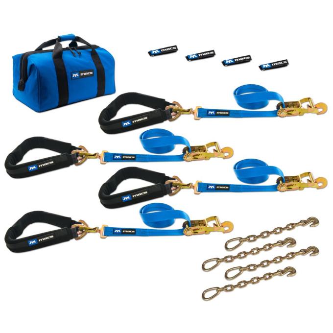 Race Ramps 2 x 6 Pro Pack Premium Tie-Down Strap Kit with 40 Axle Strap, Direct Hook Ends & Chain Extensions - Blue 512657