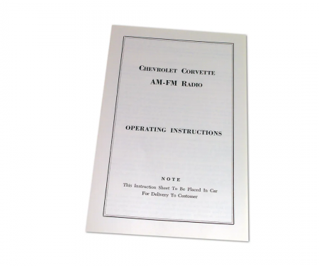 Corvette Instructions, Radio AM/FM, 1964
