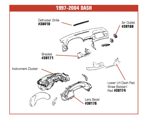 Corvette Dash Pad Bracket, Lower Left, 1997-2002