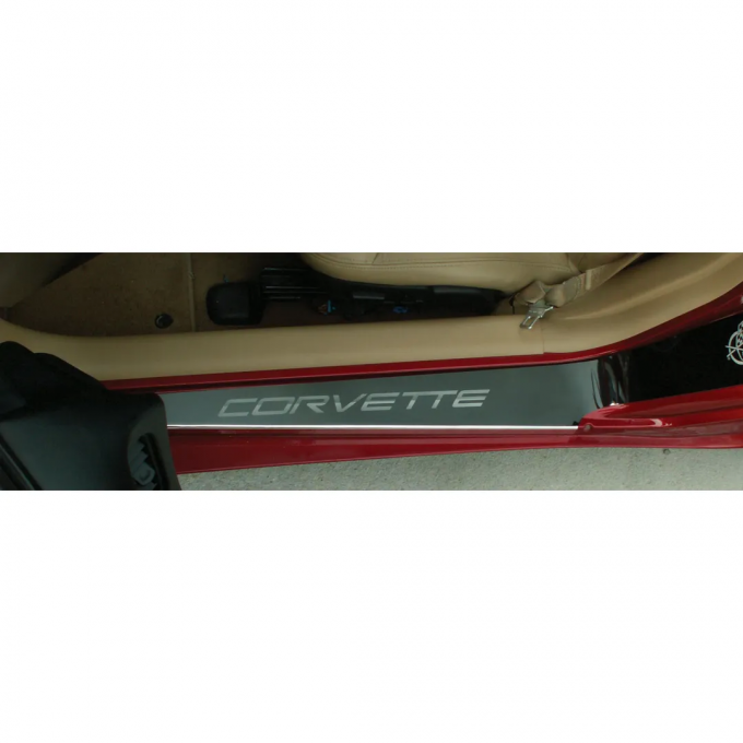 Corvette Sill Covers - Outer - Plshd with Logo, 1997-2004