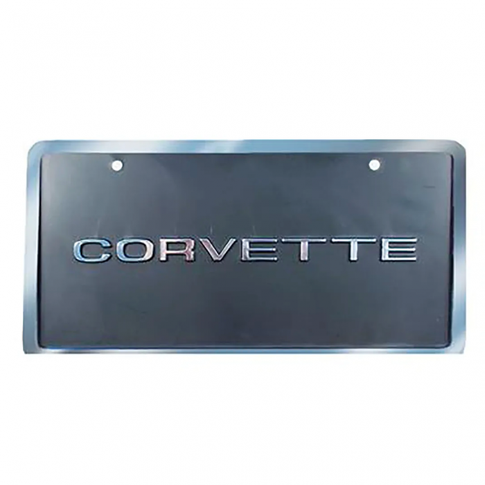 Corvette License Plate, Corvette Black & Silver with Border, 19531979