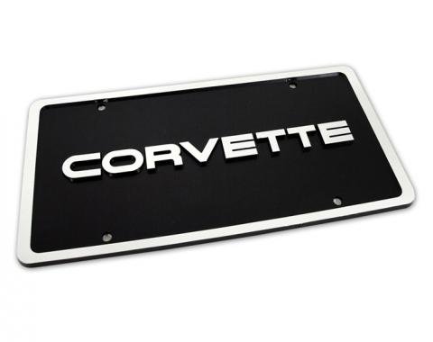 Corvette License Plate, Corvette Black & Silver with Border, 1984-1996