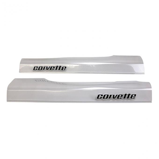 Corvette Sill Ease Protectors, Clear, With Black Letters, 1978-1982