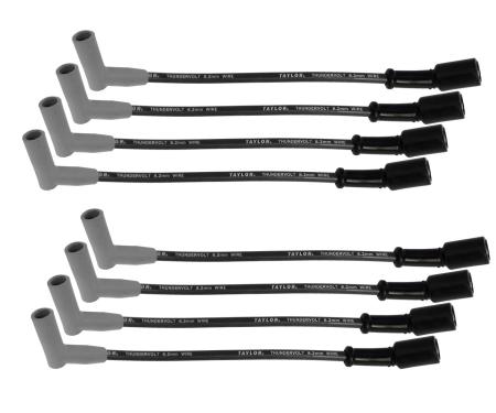Taylor Cable LS Engines Race Fit 8.2mm Thundervolt Spark Plug Wire Set 9.5" Lengths Car Header Fitment, Black, 135&deg; Spark Plug Boot Angle 86045