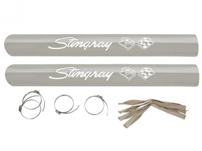 63-82 Side Exhaust Shields Stingray With Crossed Flag Pair