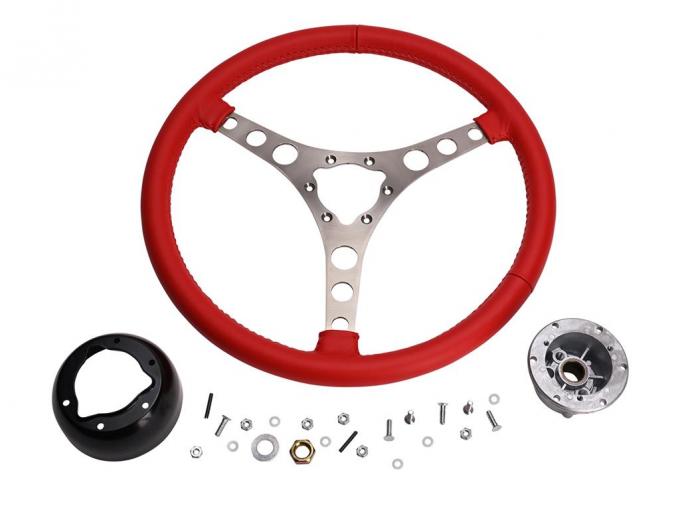 56-62 Steering Wheel - 15" Leather Wrapped Includes Hub