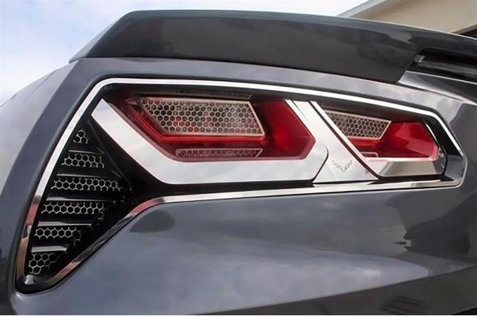 2014-2019 Tail Light Trim Bezels Polished Stainless Steel w/Etched C7 Logo