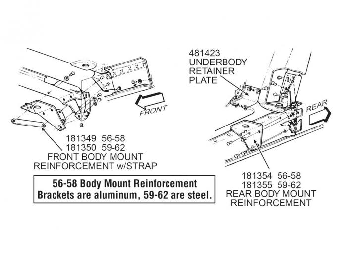 56-58 Body Mount Reinforcement Bracket - Front With Strap Aluminum