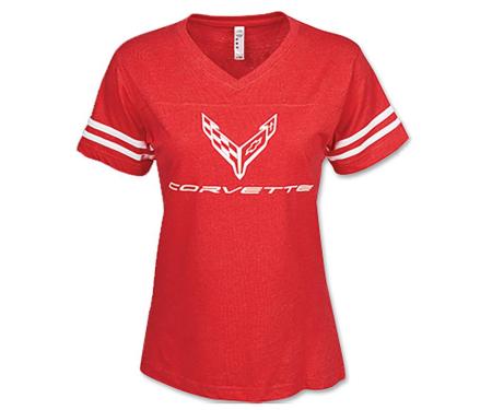 Corvette Ladies Red Football Jersey T-Shirt
