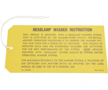 69-70 Headlight Washer Instruction Card - Hang Card