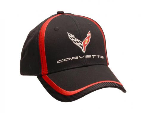 C8 Next Generation Corvette Black with Red Stripe Accent Hat