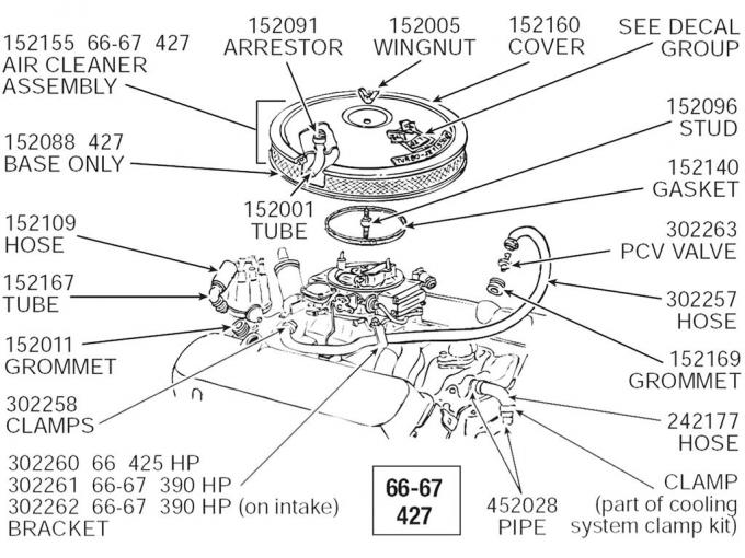66-67 PCV Hose Bracket 390 HP Left Hand Side Intake