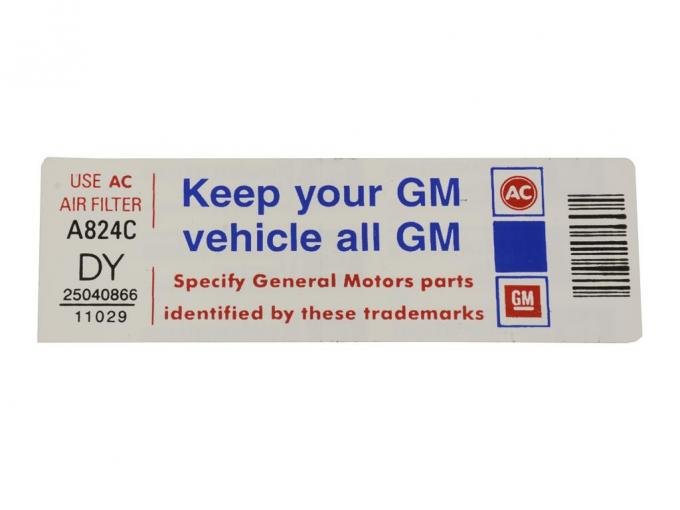 82 Air Cleaner Decal Keep Your GM Car All GM (DY)