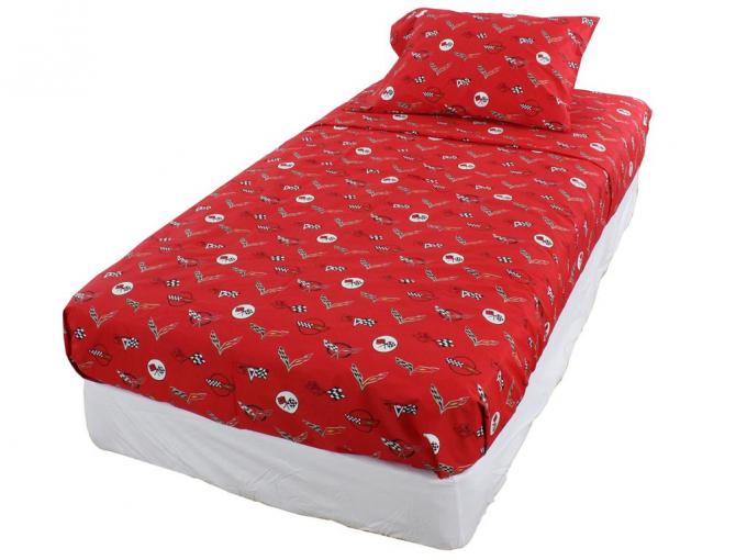 Corvette Logo Printed Twin Sheets Set