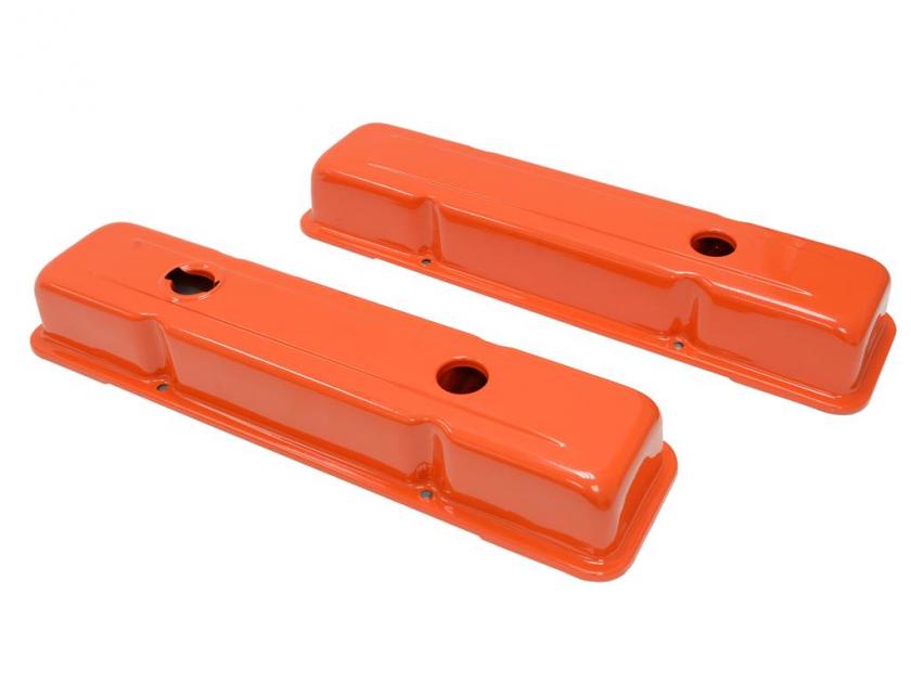 6886 350 Stamped Steel Orange Valve Cover Replacement Corvette Depot