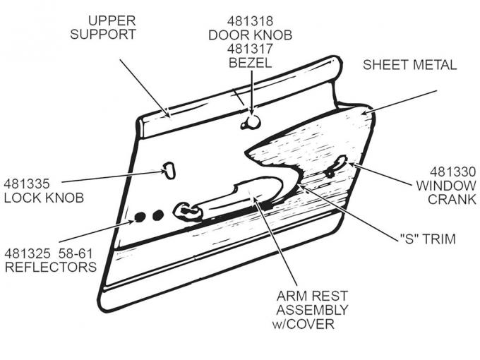 58-61 Door Panel Reflector Set - With Brackets And Nuts Set Of 4